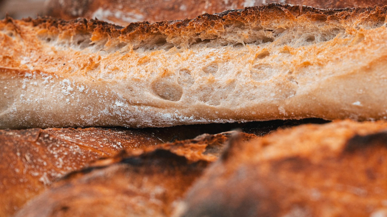 Close-up of golden bread crust showing browning texture